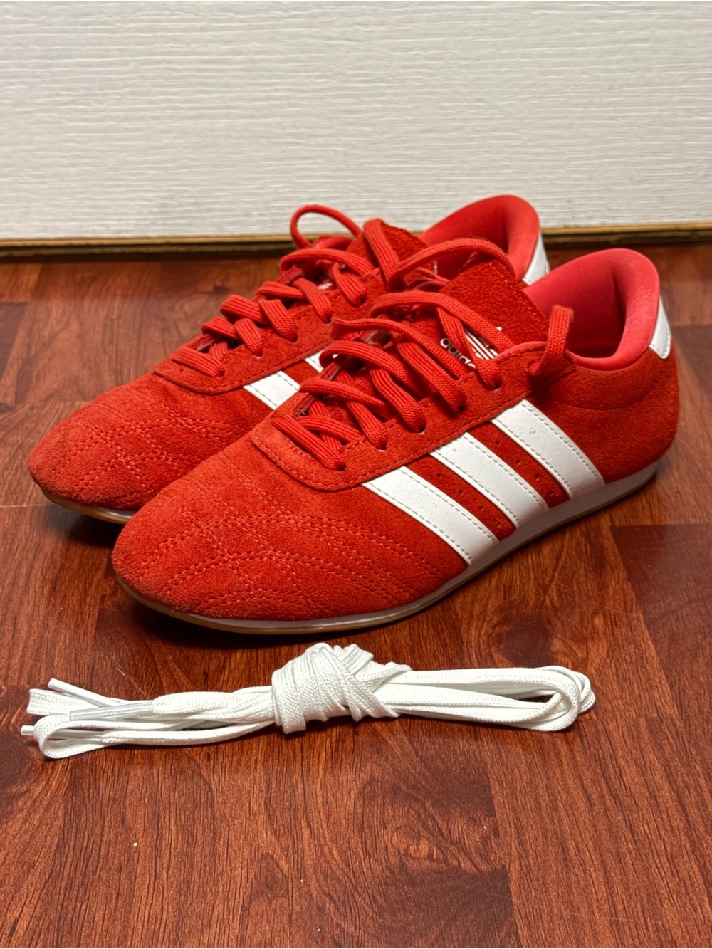 adidas Red Suede Sneakers with White Three Stripes